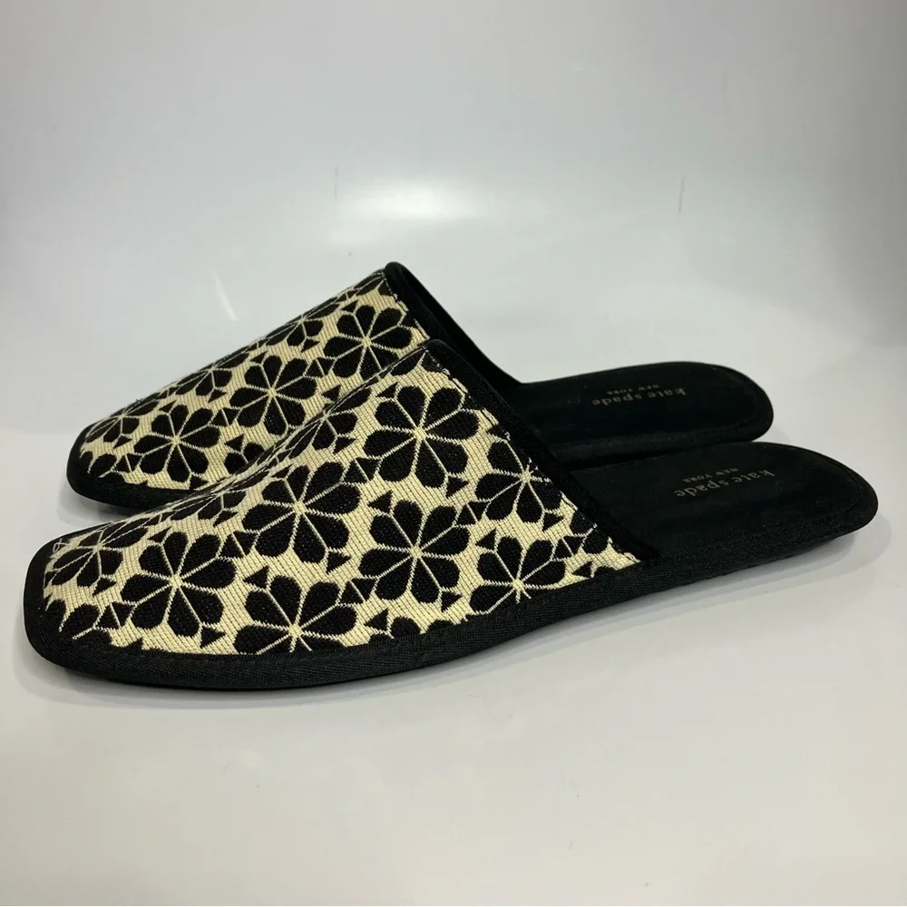 Kate Spade flower jacquard dove slippers women’s size 11 tan black luxury casual